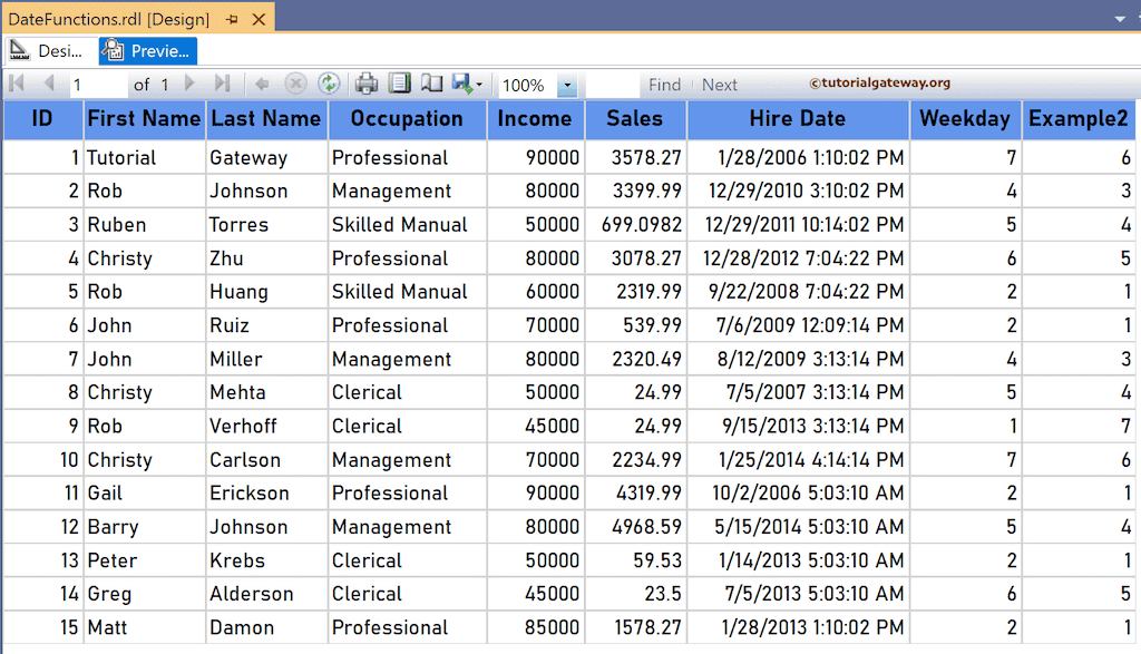 SSRS Weekday Function to return day of the week from Date and Time field preview