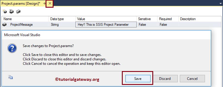 Save the Project Parameters