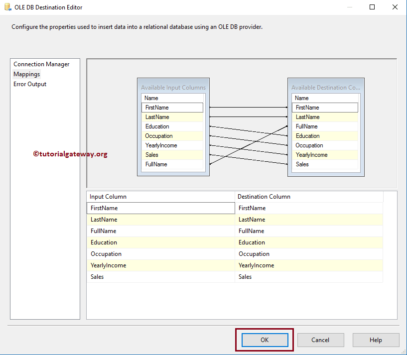 Mapping Input and Destination Columns