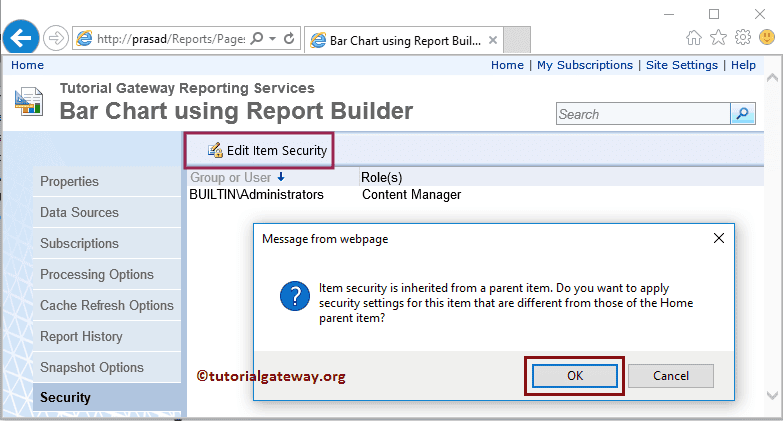View Report Level Security Users Inherited from Parent Security