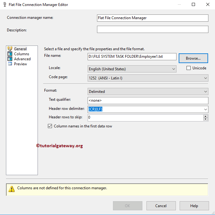 Select the First Text File and Format Header and Delimiter