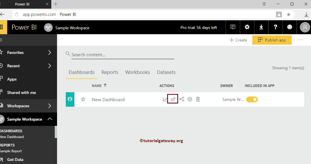 Click the Share Button beside Dashboard 2
