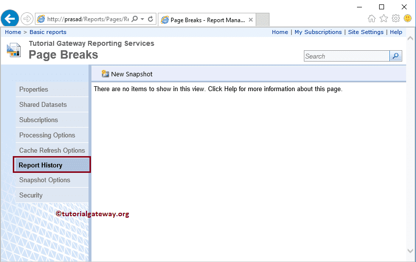 Snapshot Report history