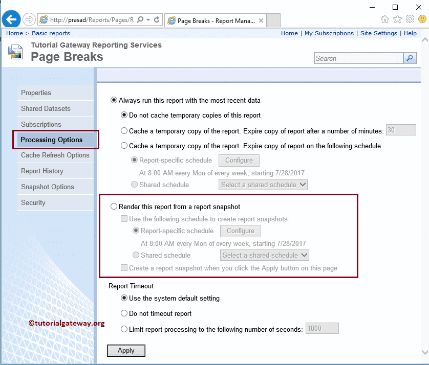 Snapshot Processing Options