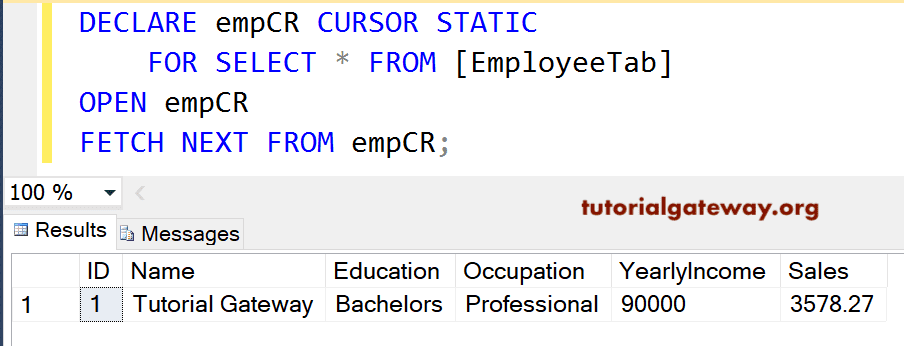 Declare Static Cursor in SQL Server 2