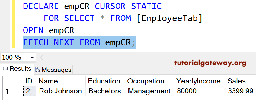 FETCH NEXT FROM Example