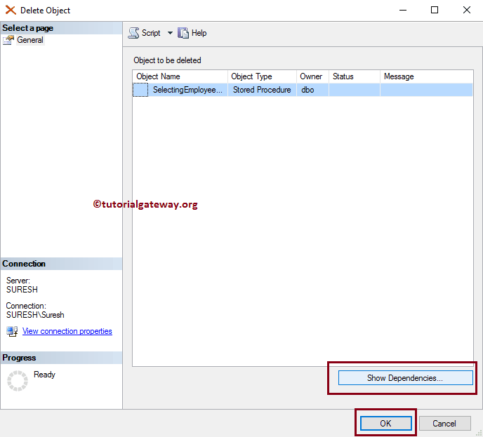 Delete Object window