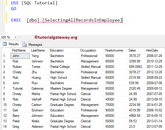 Select records from sp using EXEC