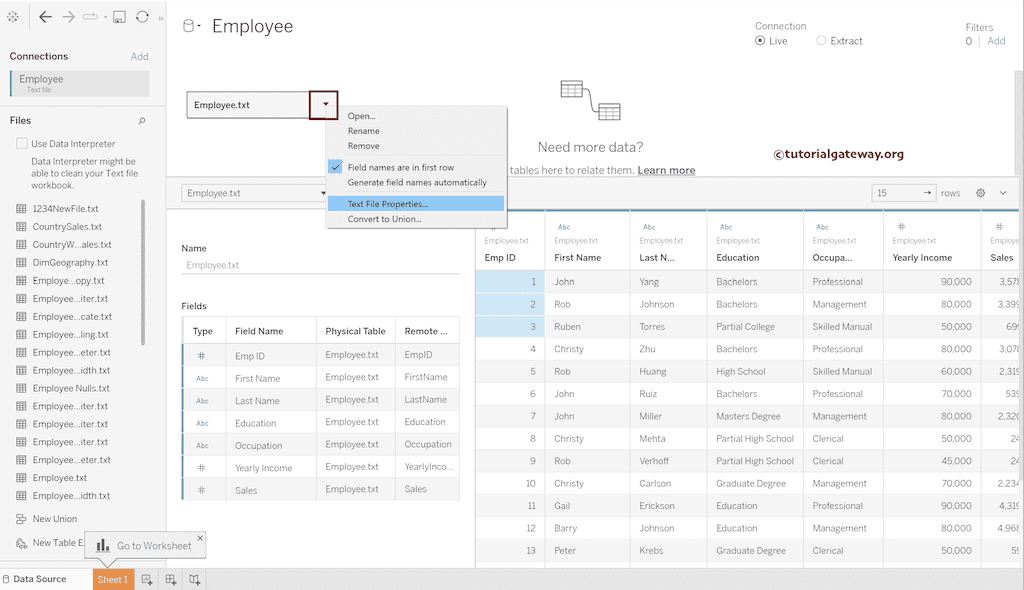 Connect Tableau to a Comma Delimiter Text File