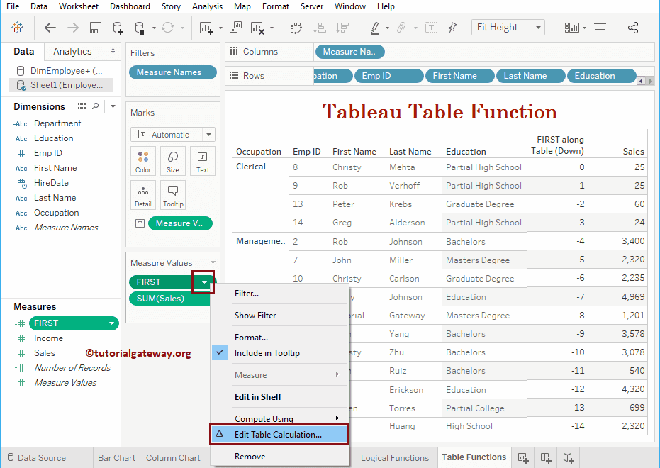Edit Tableau Table Functions 6