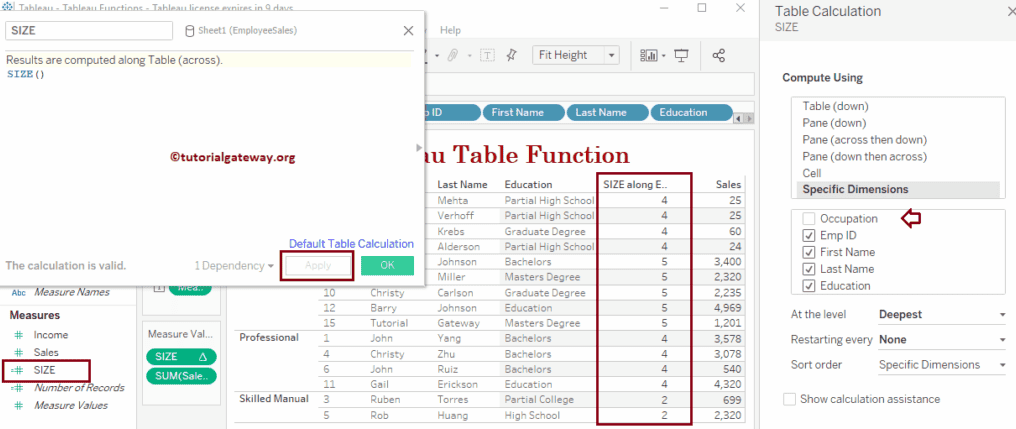 Tableau Table Size Function 16