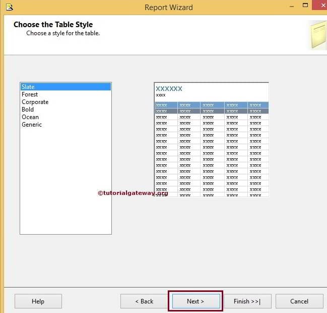 Choose Table in SSRS Report Wizard 10