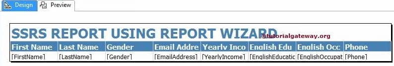 Table report in design window 12