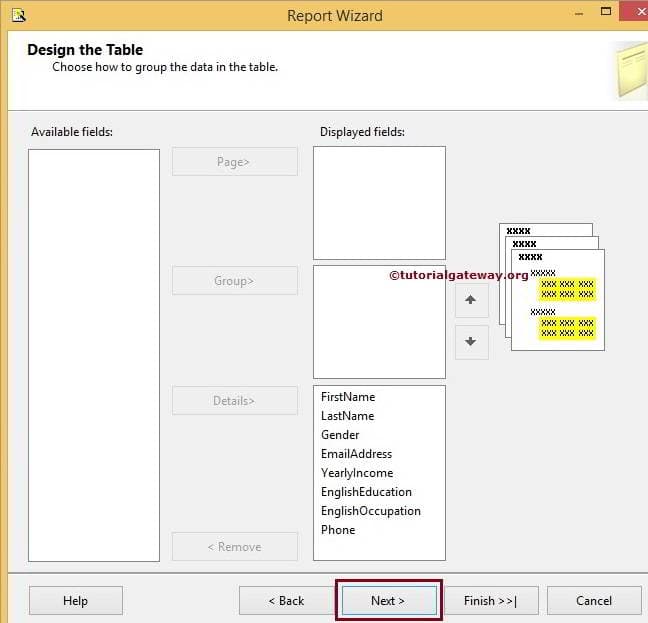 Add Table columns in report wizard 9 
