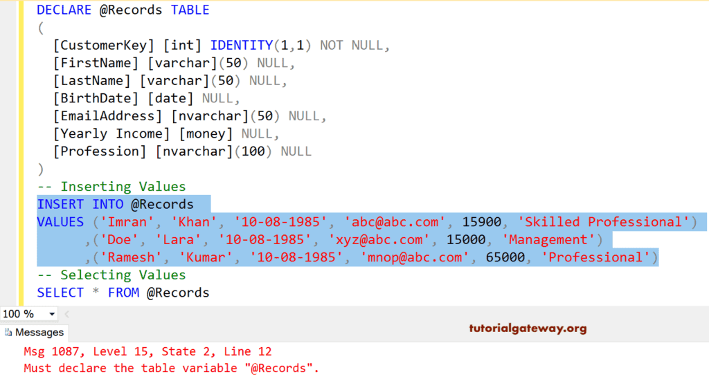 Must Declare before Error Msg 1087 3