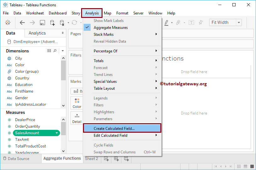 Tableau Aggregate Functions Sum 1