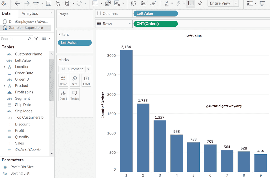 Add Data labels to Tableau Benfords Law Chart