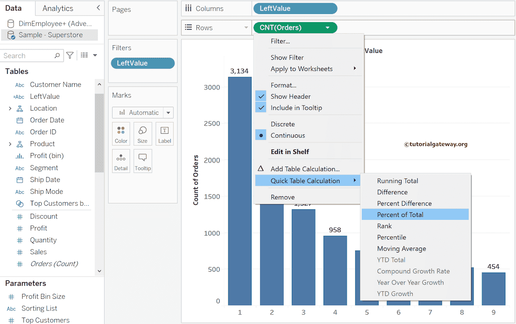 Quick Table Calculation to find the percentage of total