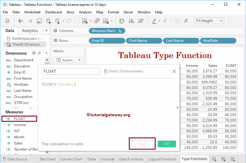 Tableau FLOAT Function 9