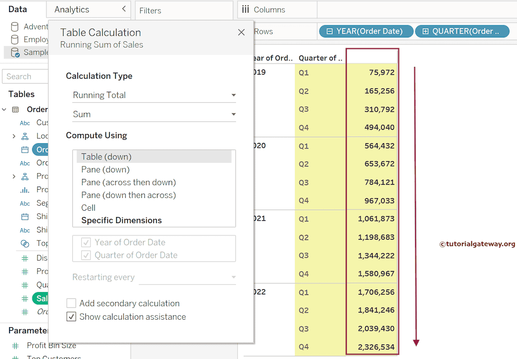 Cumulative Sum using Table Calculation