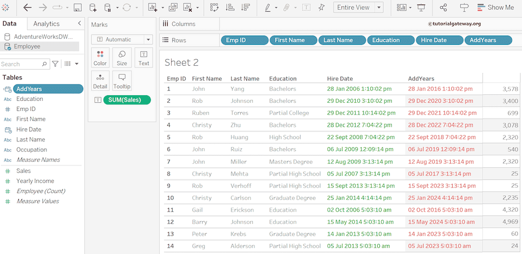 Tableau DATEADD Function to add 10 Years to date