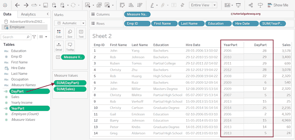 Tableau DATEPART Function Extracting Day from Date 3