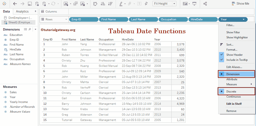 Tableau Date Year Functions 6