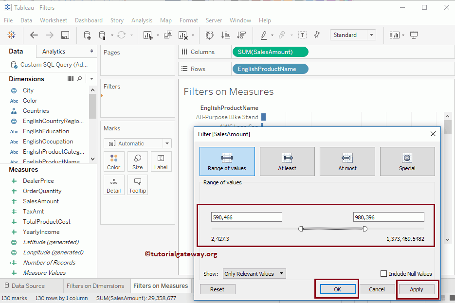 Tableau Filters on Measures 9