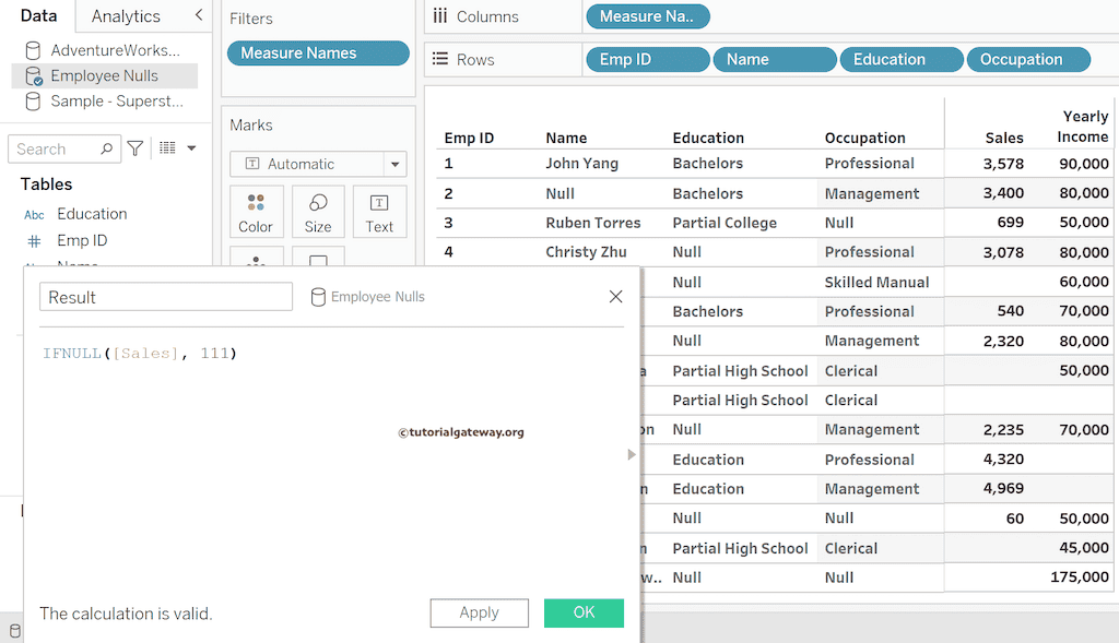 IFNULL Function Expression