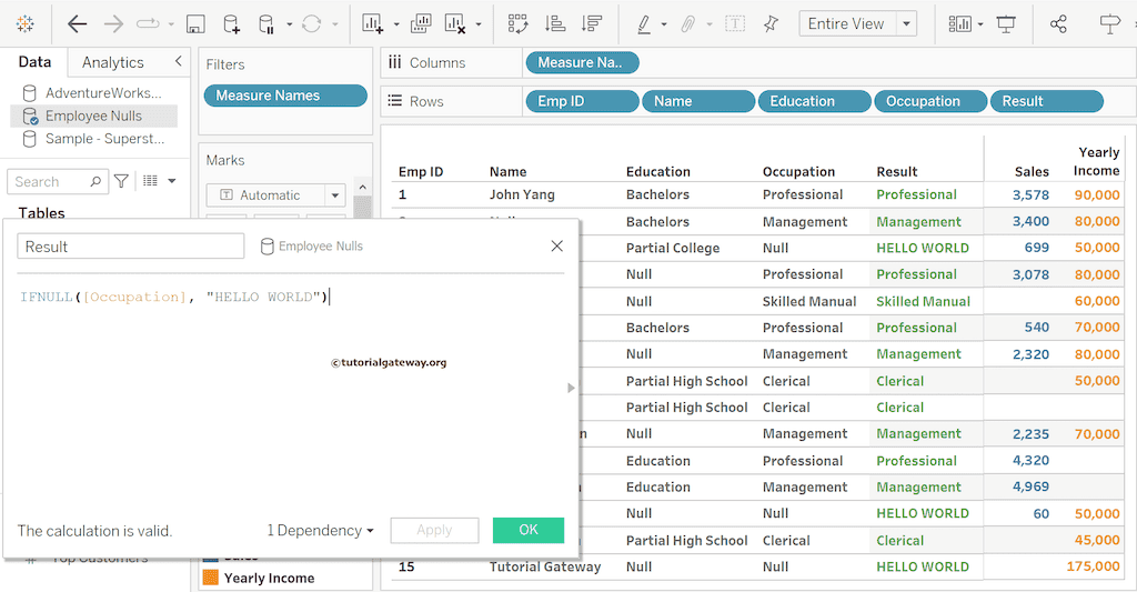 IFNULL Function result
