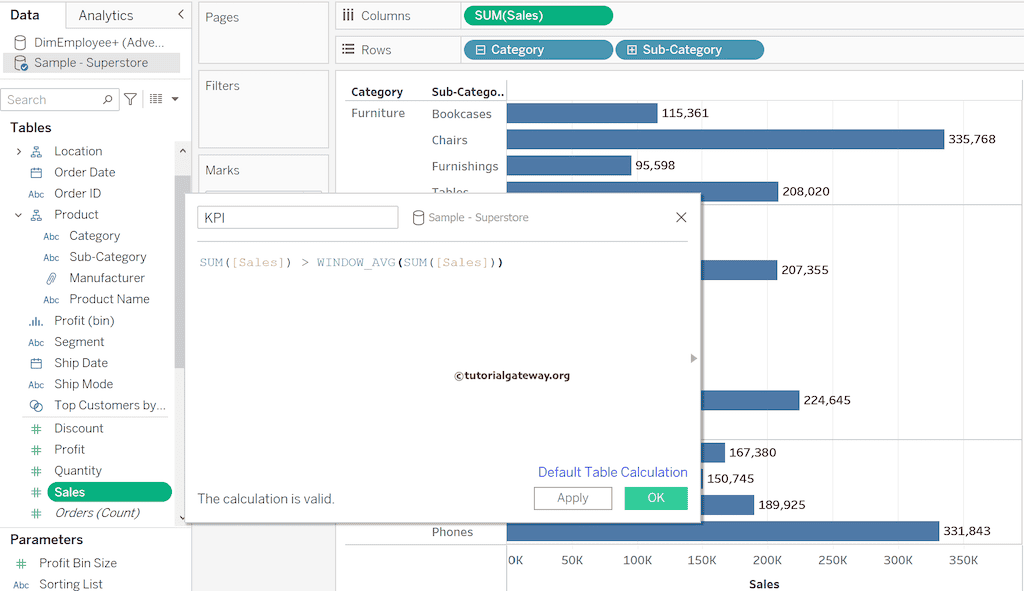 create a calculated field write WINDOW_AVG() function