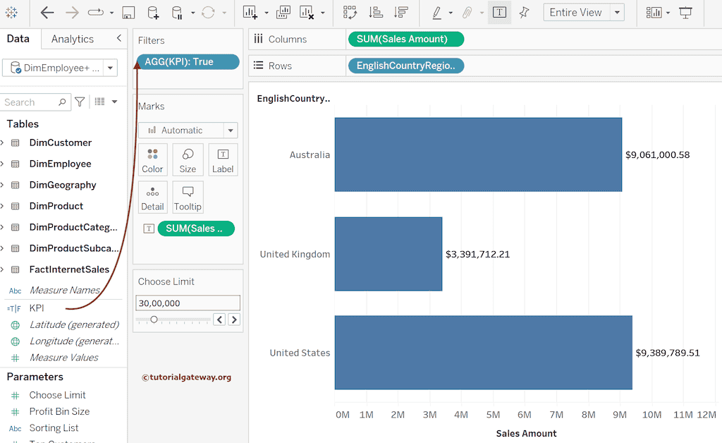 Add KPI with Parameter Calculated field to filter shelf