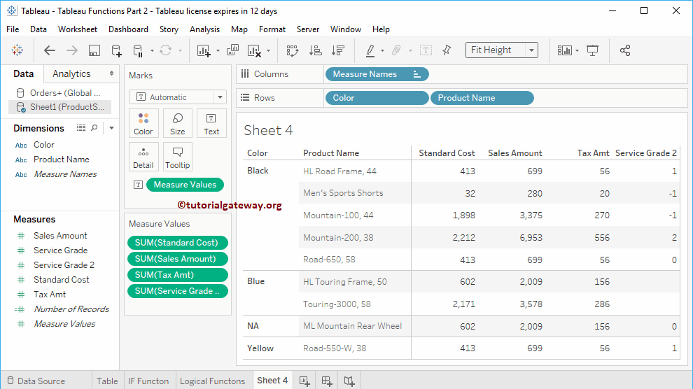 Tableau Logical ISNULL Functions 11