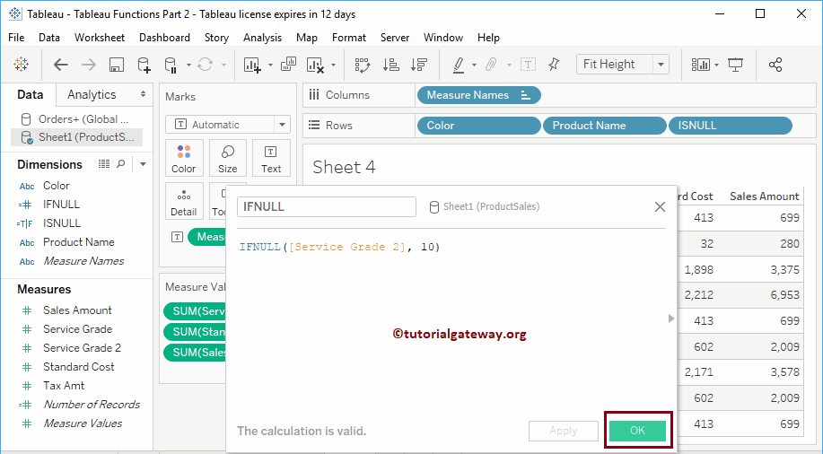 Tableau IFNULL function 14