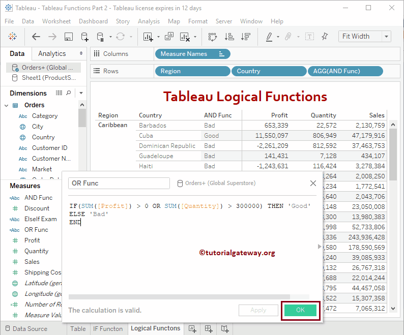 Tableau Logical OR function 5