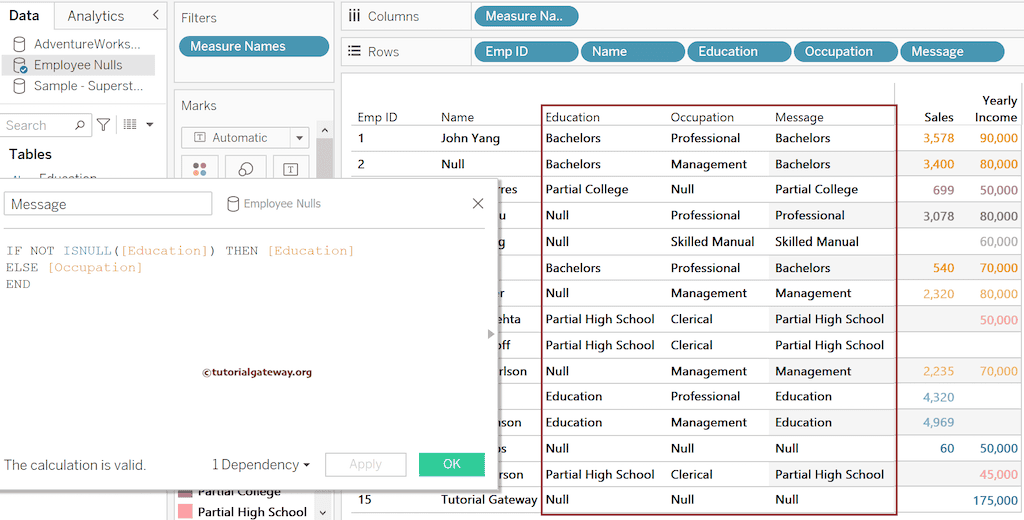 NOT ISNULL NULL Function result