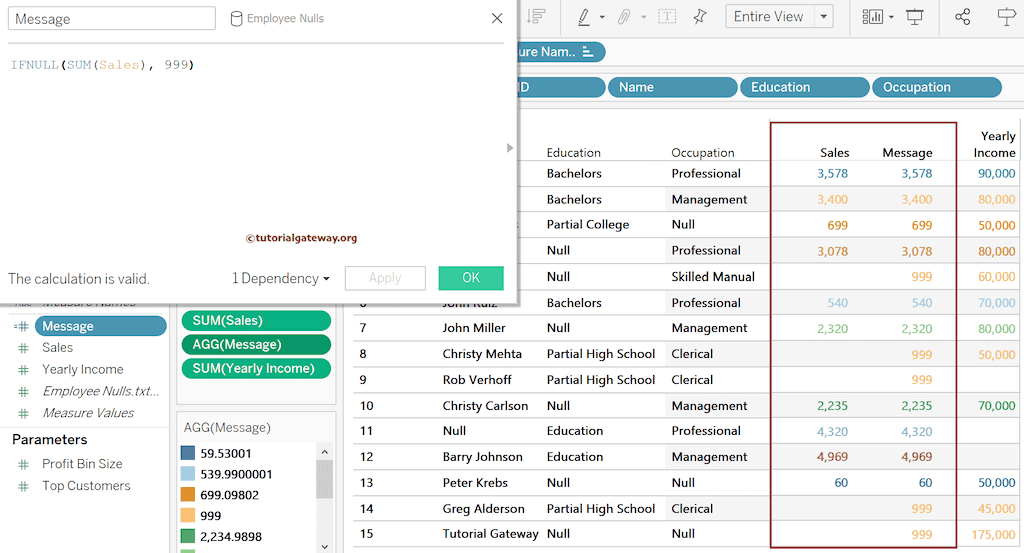 IFNULL NULL Function result