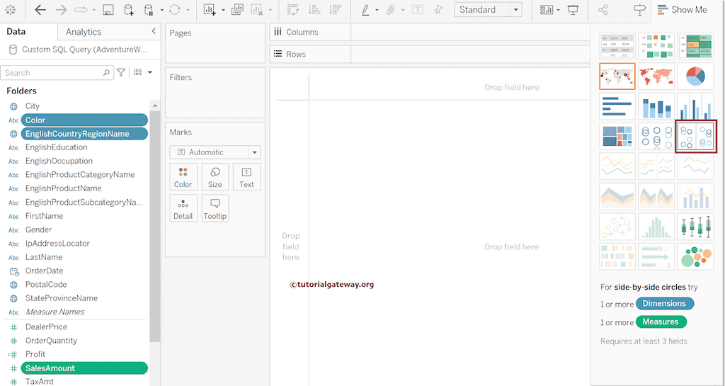 Tableau side-by-side circles using the Show Me window