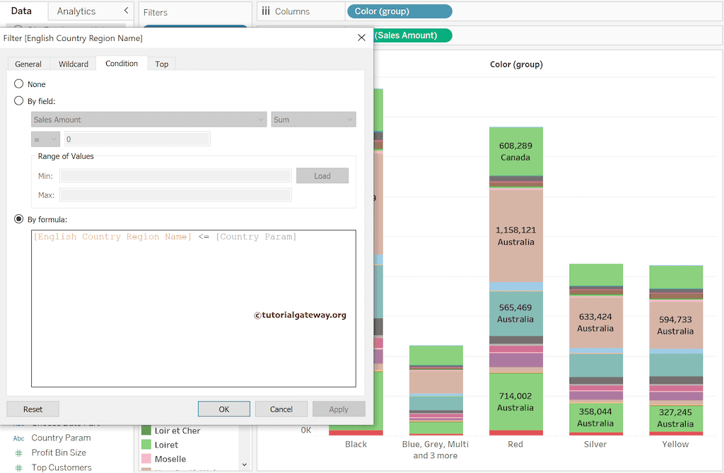 Tableau String Parameter condition with alphabetical order