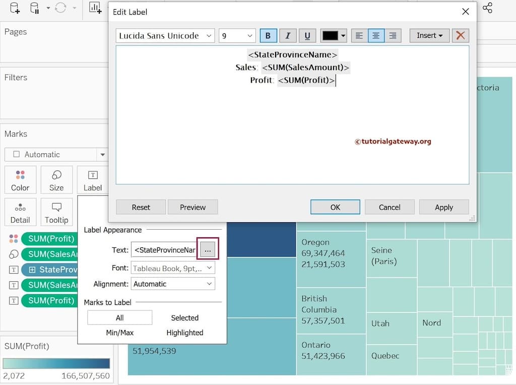 Format Treemap Data Labels