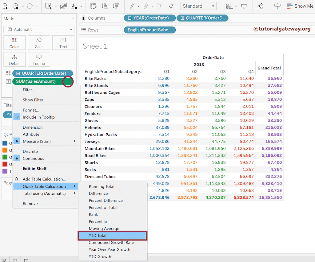 Calculate YTD using Quick Table Calculations