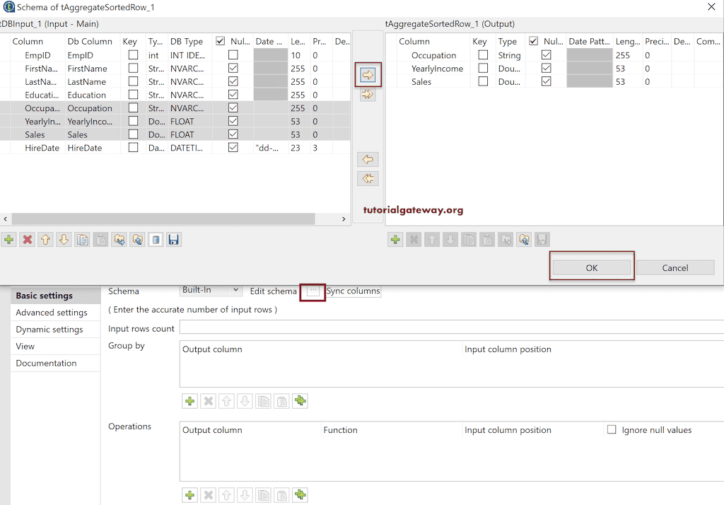 Talend Aggregate Sorted Row Edit Schema
