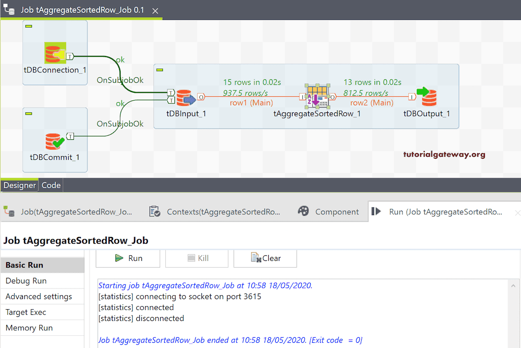 Run the Talend Aggregate Sorted Row Job