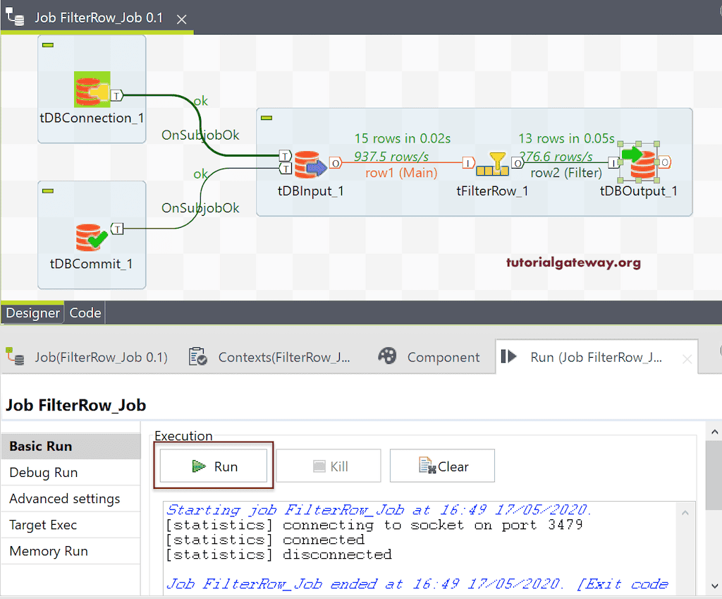 Run Talend tFilterRow Job to Filter Rows