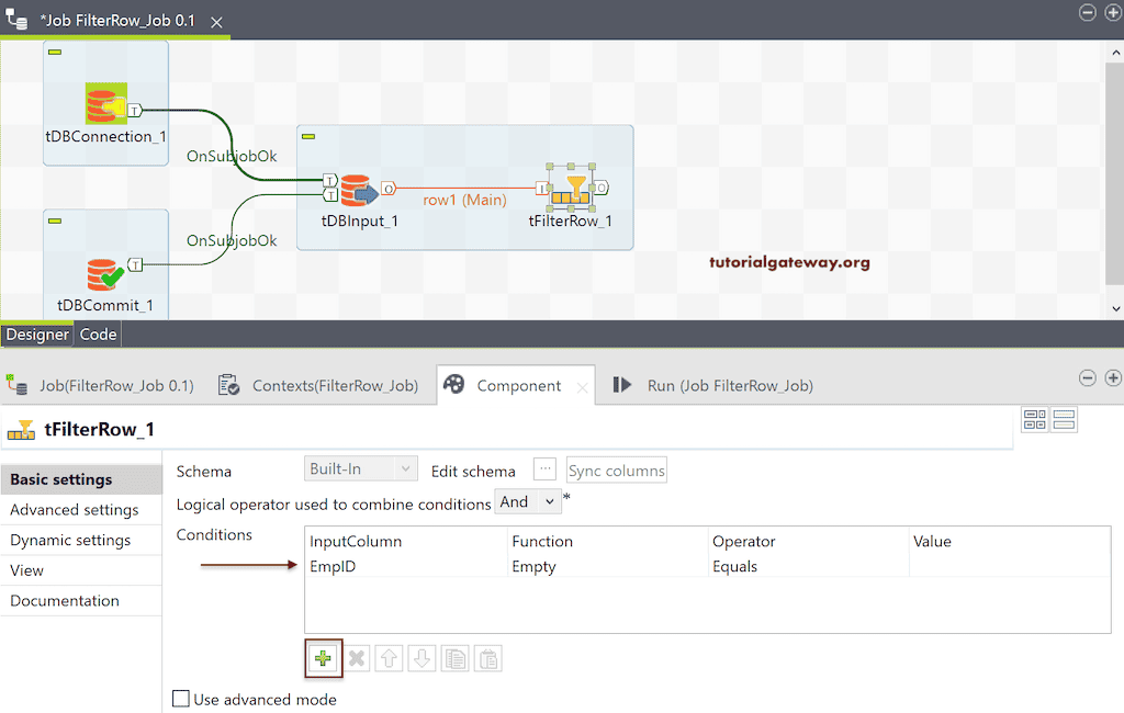 Talend Filter Rows Logical Operator and the Conditional Column