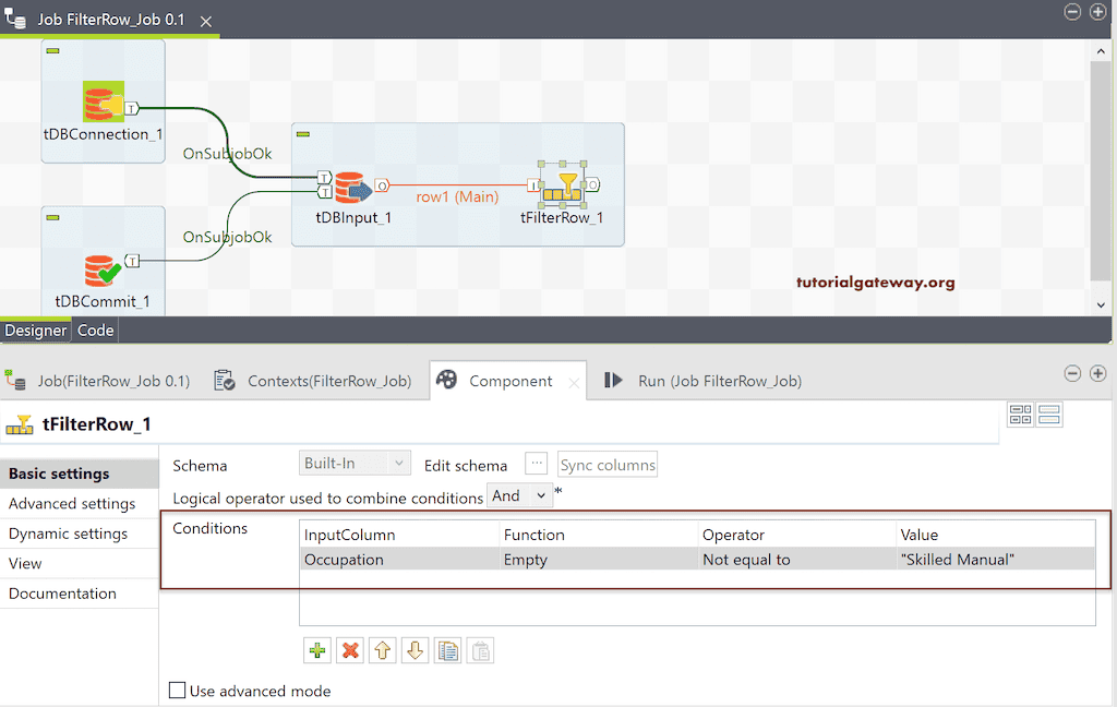 Talend Filter Rows based on the given condition