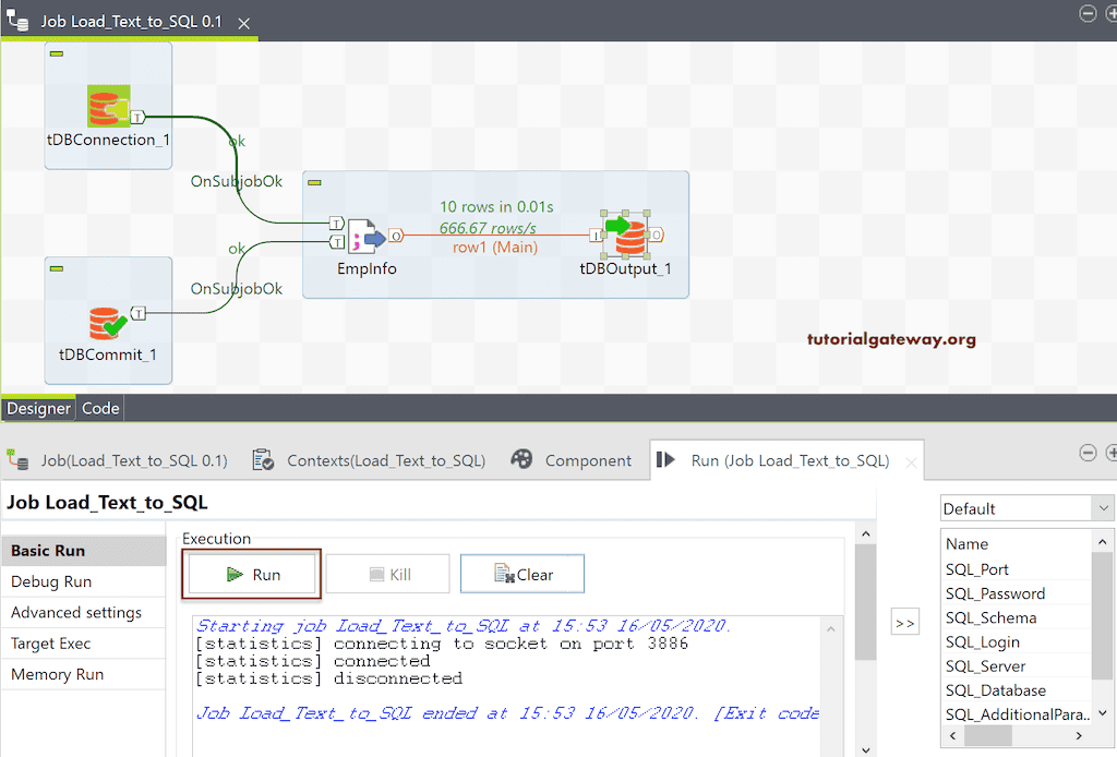 Run the Talend Load Data from Text File to Database Job