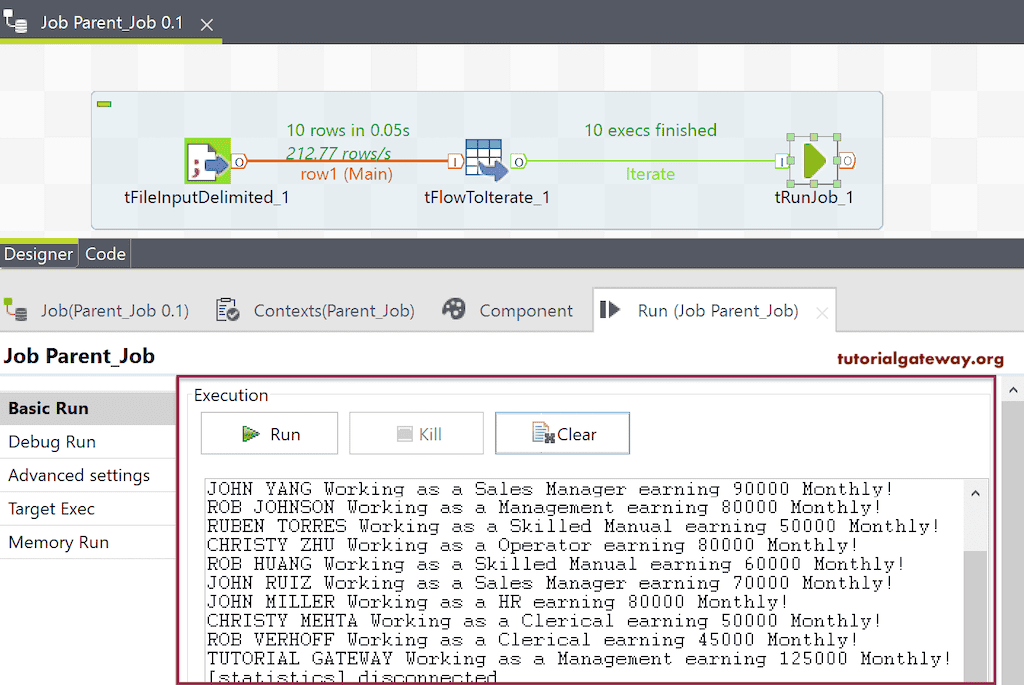 Run the Talend Parent Child Job Workflow