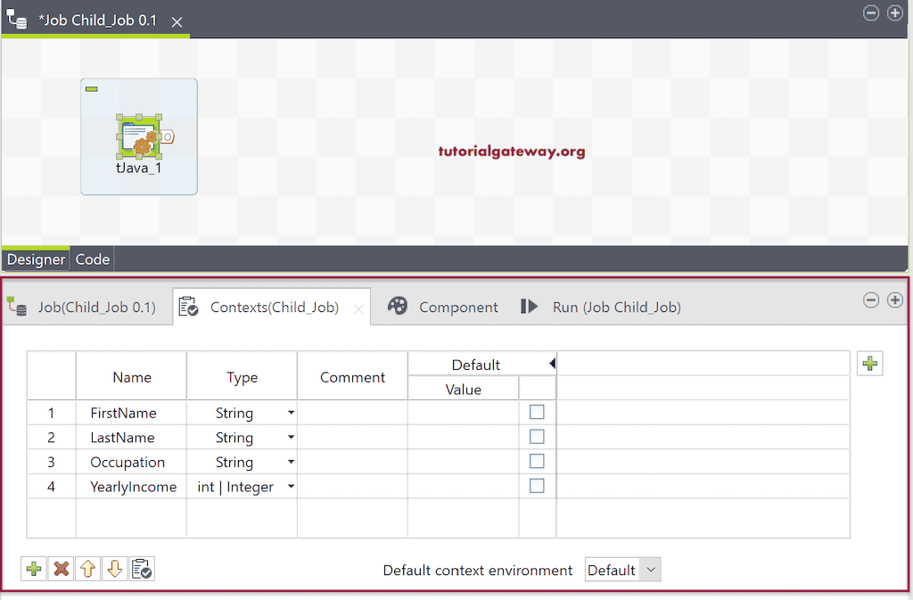 Create four fields in Context Tab to Map Columns