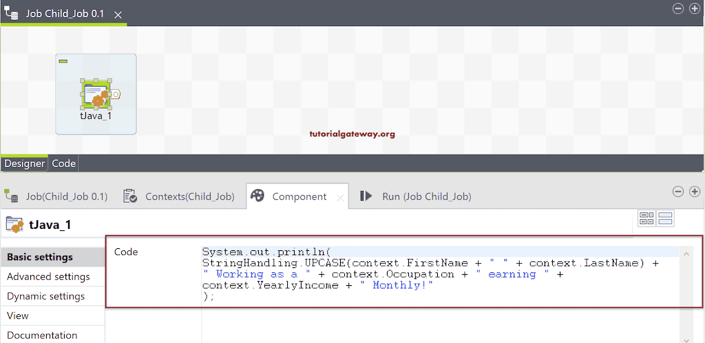 Write a Code for tJava